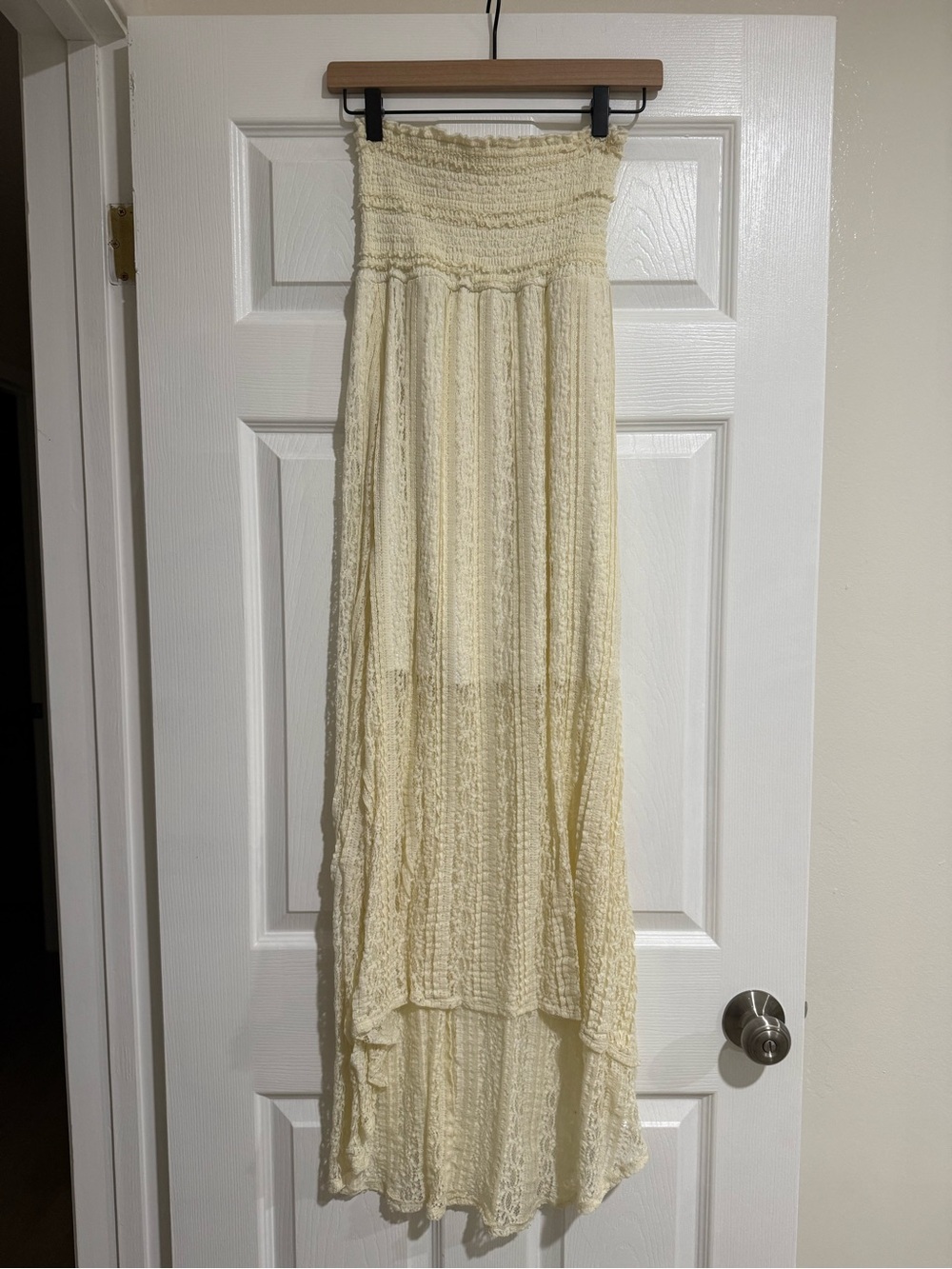 Cream Smocked Strapless Maxi Dress